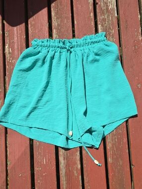 Women’s High-Waist Teal Drawstring Shorts
